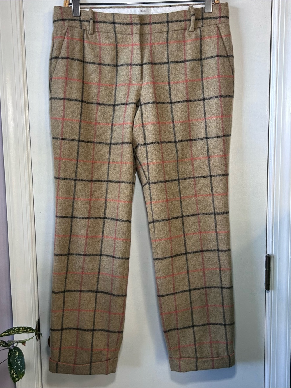 J. Crew Cafe Capri Tan Windowpane Plaid Wool Blend Pants Women’s 6